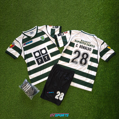 Kit Niños Estilo Retro Sporting Lisboa Casa 02/03- Ronaldo #28