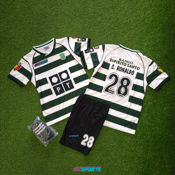 Kit Niños Estilo Retro Sporting Lisboa Casa 02/03- Ronaldo #28