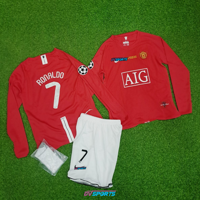 Kit Niño Retro Manchester United 2008 Casa - Ronaldo #7 (manga larga)